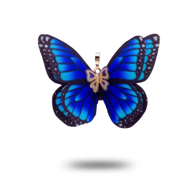 آویز طلا زنانه پروانه پارچه ای 4 پر آبی رنگی