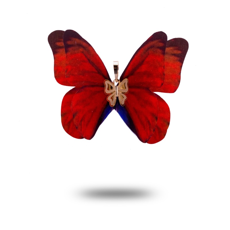 آویز طلا زنانه پروانه پارچه ای 4 پر قرمز مشکی